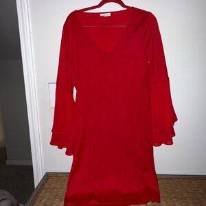 Calvin Klein Vibrant Red Long Sleeve Dress